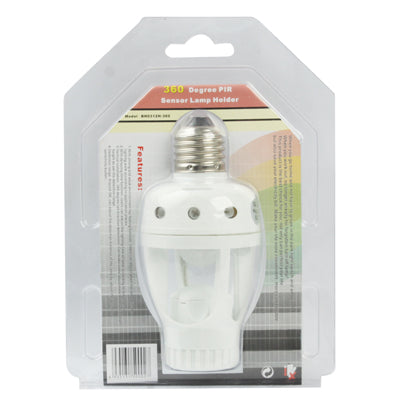 360 Degrees E27 60W PIR Motion Sensor Lamp Holder, Detection Range: Around 5m(White)