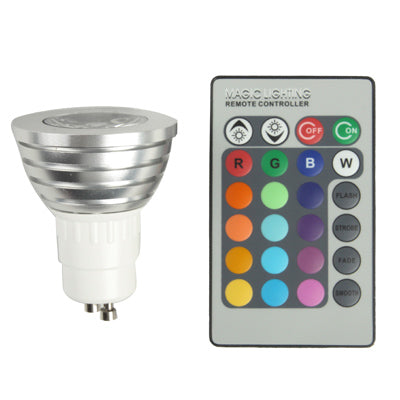 GU10 3W RGB Flash LED Light Bulb with Remote Controller, AC 85-265V, Luminous Flux: 240-270lm