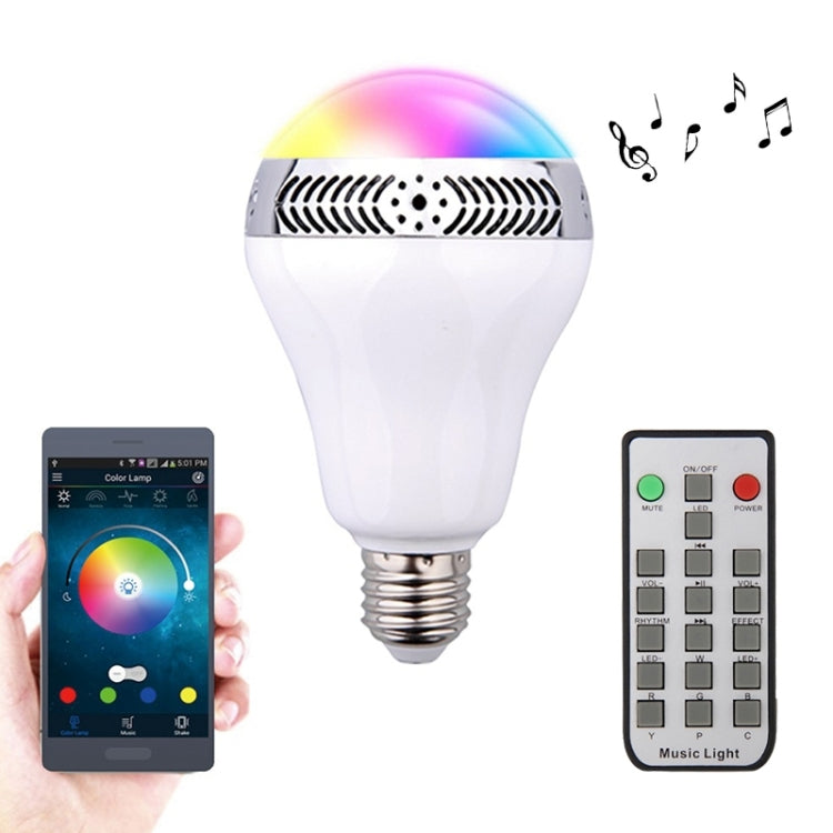 Bluetooth 4.0 Music Audio Speaker LED Color Bulb Light Lamp with Remote Controller, E27(White)