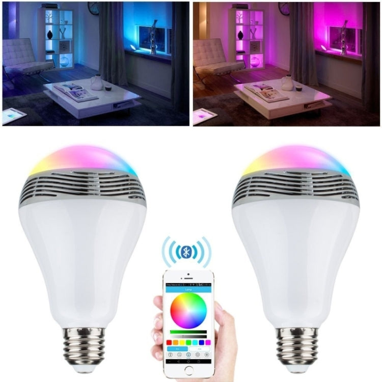 Bluetooth 4.0 Music Audio Speaker LED Color Bulb Light Lamp with Remote Controller, E27(White)