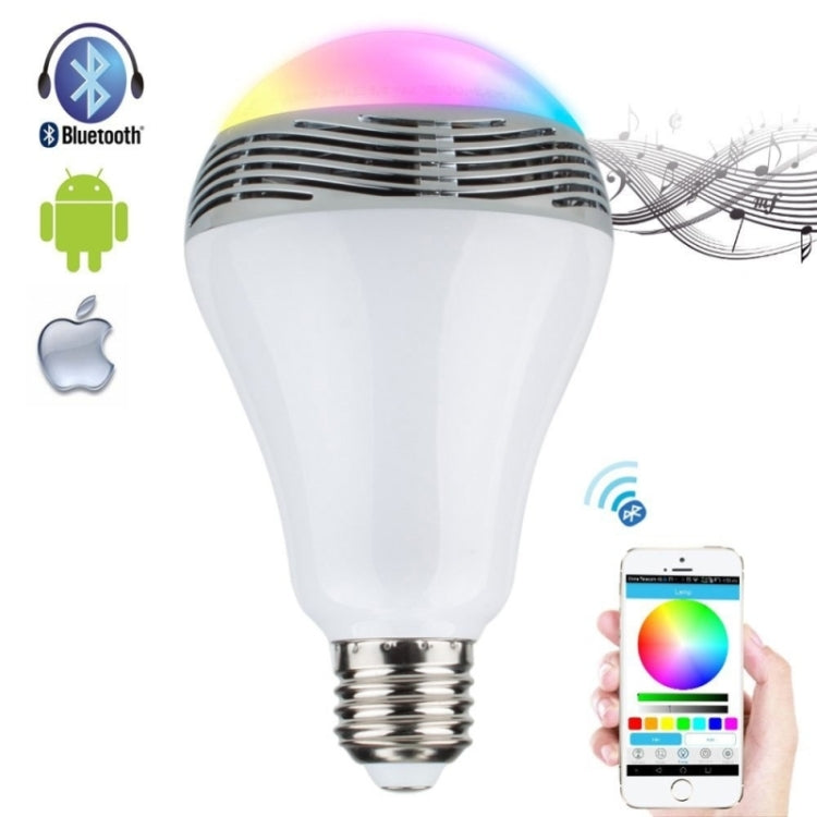 Bluetooth 4.0 Music Audio Speaker LED Color Bulb Light Lamp with Remote Controller, E27(White)
