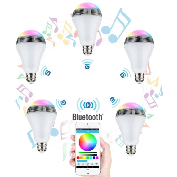 Bluetooth 4.0 Music Audio Speaker LED Color Bulb Light Lamp with Remote Controller, E27(White)