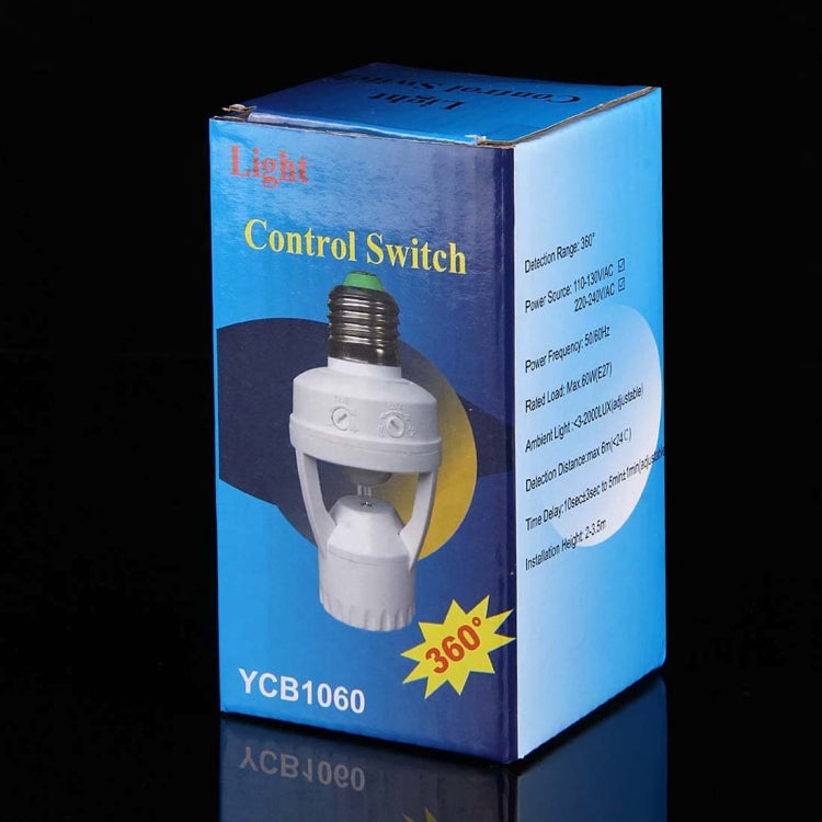 YCB1060 360 Degrees E27 60W PIR Motion Sensor Lamp Holder, Detection Range: Around 6m, AC 110-240V(White)