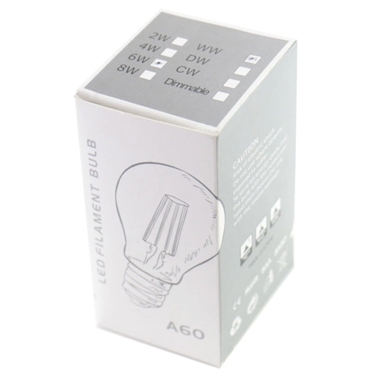 E27 6W 600LM Globe Bulb Lamp, 6 Filament COB LED, 2600-3300K Warm White Light , AC 85-265V