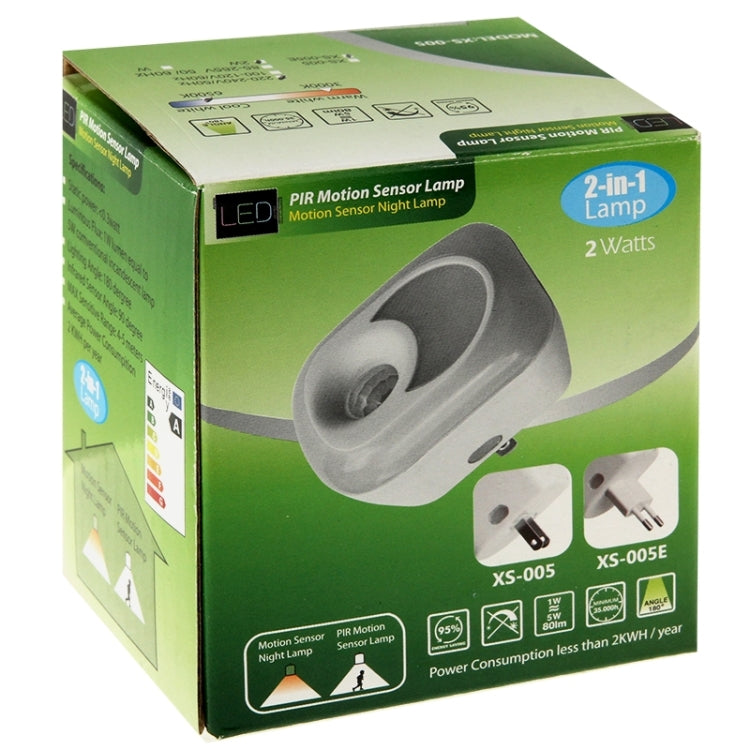 2W LED PIR Motion Sensor Lamp, 2 in 1 Motion Sensor Night Lamp, EU Plug
