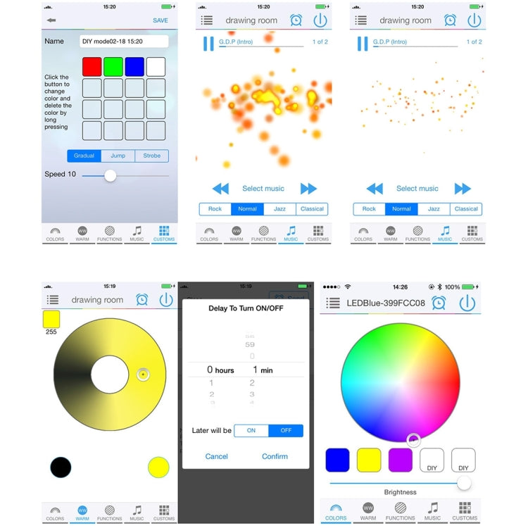 E27 6W Smart LED Light Bulbs Lamp, 400-450LM RGB+Warm White Light, AC 100-240V, Bluetooth, Compatible with iOS, Android