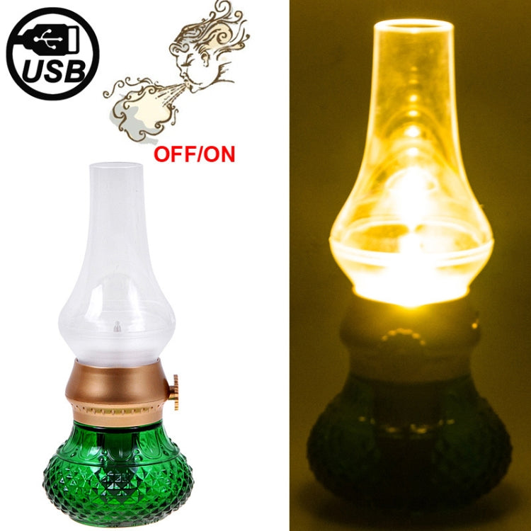 Retro Blowing Control Kerosene Candle Lamp, USB Rechargeable Classic Blow LED Lamp, YGH-515(Green)