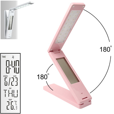 Folding LED Eye-protection Table Lamp , 18 LEDs, White Light, with Calendar / Thermometer / Alarm / Clock(Pink)