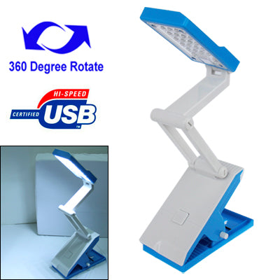 Rechargeable Clip-On Folding Adjustable Desk Lamp, 22-LED, 1.8W, Warm White Light, Two Sections of Brightness Adjustment, The Freely Rotating Chimney
