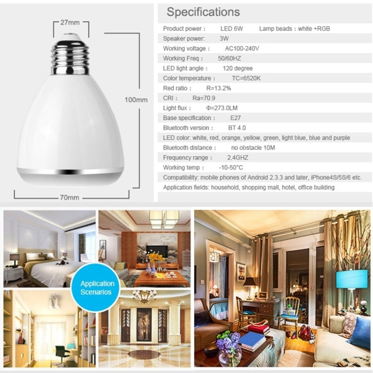 BL08A 6W Cool White Light Bluetooth Smart LED Bulb