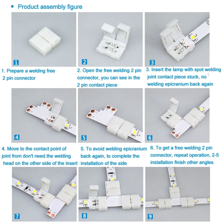 10 PCS 10mm 2 Pin + Type Connector FPC Board for SMD 5050 LED Strip