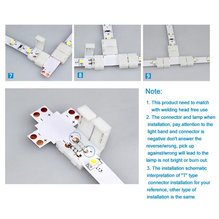 10 PCS 10mm 2 Pin + Type Connector FPC Board for SMD 5050 LED Strip