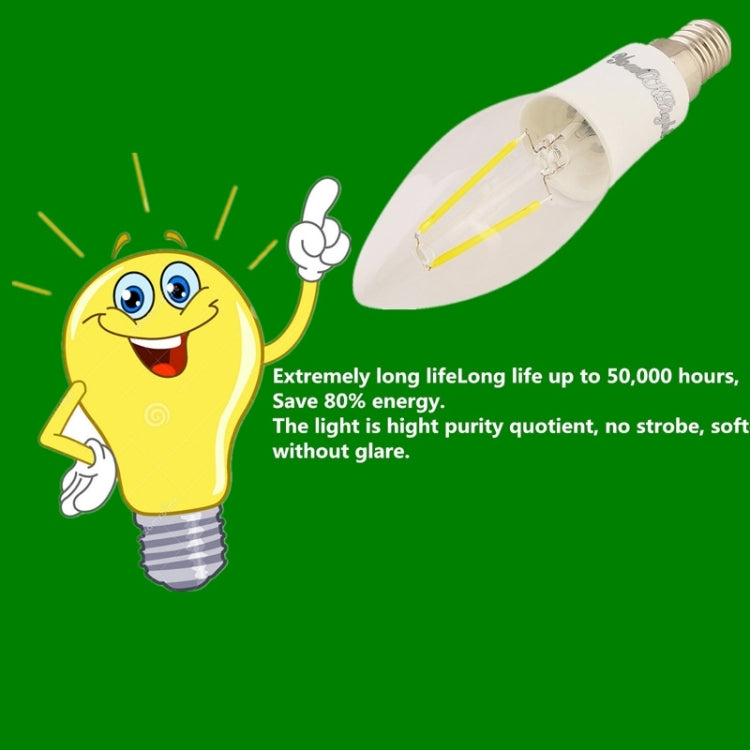 YouOKLight E14 2W 160LM White Light 2 COB LED Candle Bulbs Edison LED Filament Light Lamp, AC 85-265V