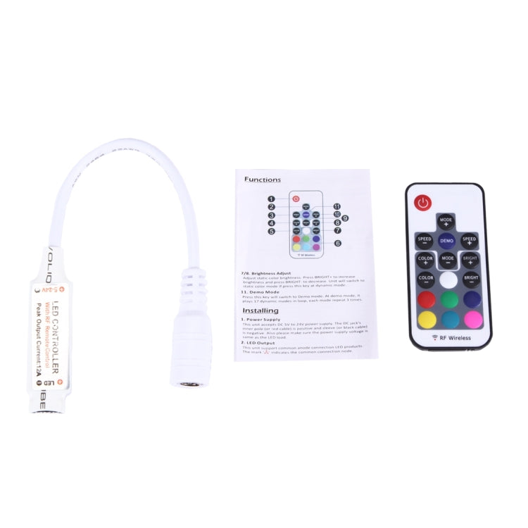 DC 5V-24V Mini 17 Keys RGB LED Controller with RF Wireless Remote Control for RGB LED Light Strip