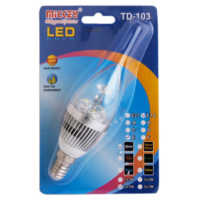 E14 3W Ultru-low Energy Demand Light Bulb, 3 LED, 270LM, Day White Light, AC 180-220V