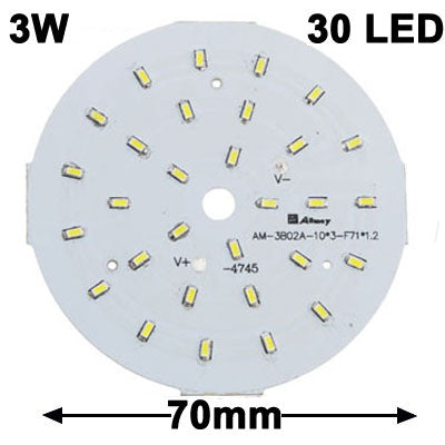 3W 3014 SMD White 30 LED Aluminum Base Light Panel, Diameter: 70mm