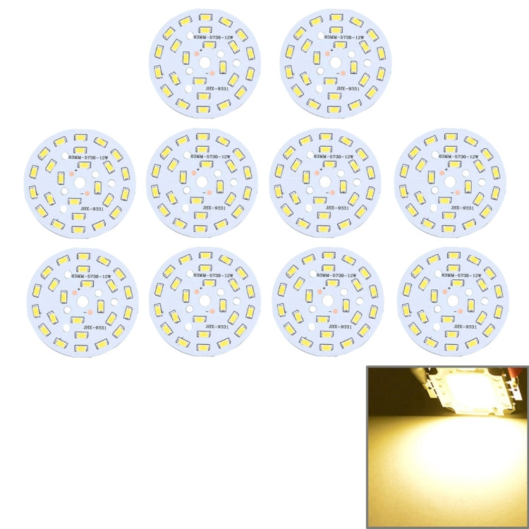 10 PCS 12W SMD 5730 White Light Aluminum Base Light Panel, 24 LEDs 1080 LM 3000-6500K, Diameter: 63mm