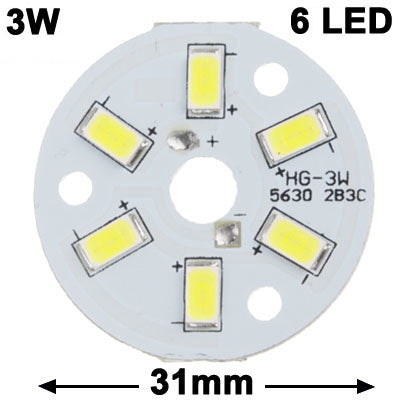 3W 5630 SMD White 6 LED Aluminum Base Light Panel, Diameter: 31mm