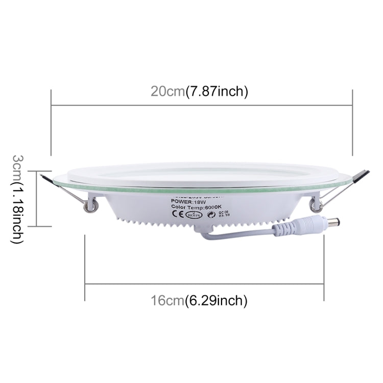 AC 85-265V 18W 1480LM 20cm Round Glass Panel Light Lamp with LED Driver, Cutout Size: 16.5cm