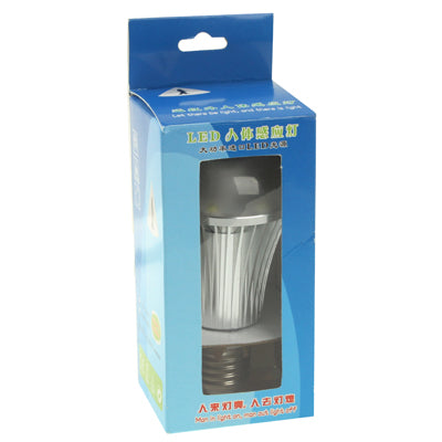 E27 6W Human Sensor LED Light Lamp, 600LM, Day White Light, Sensitive Distance: 5m, AC 220V