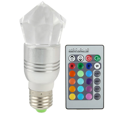 E27 3W Crystal Glass Diamond RGB LED Light Bulb with Remote Controller, AC 85-265V