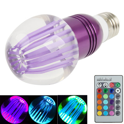 E27 3W Crystal Glass Umbrella RGB LED Light Bulb, 16 Colors Light,  with Remote Controller, AC 85-265V(Purple)