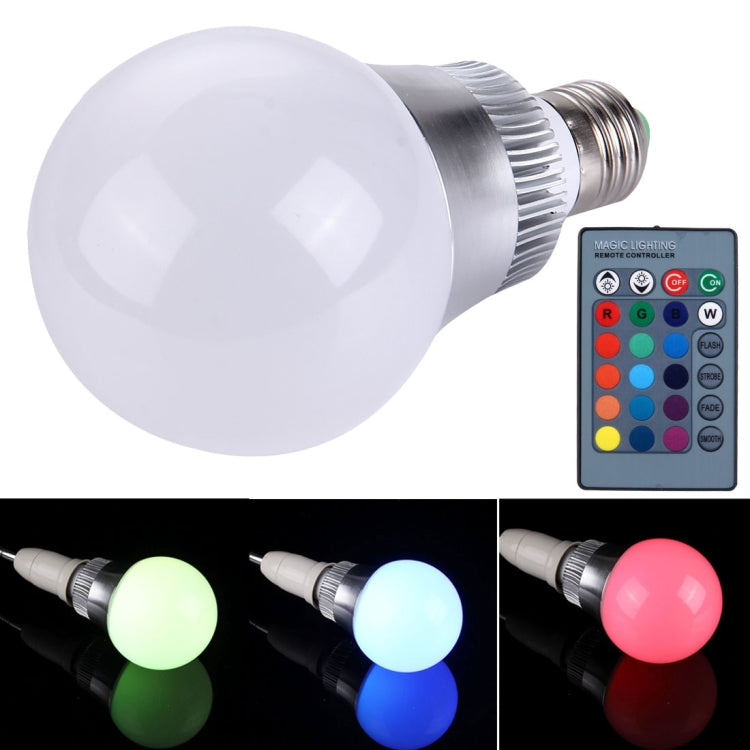 E27 10W RGB LED Ball Steep Light Bulb, Luminous Flux: 800-900lm, with Remote Controller