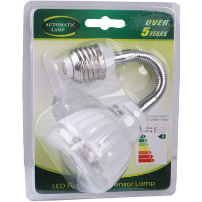 XS-001 E27 3W Sensor LED Automatic Lamp, Day White Light, AC 220-240V/50Hz, Sensitive Distance: 5m(White)