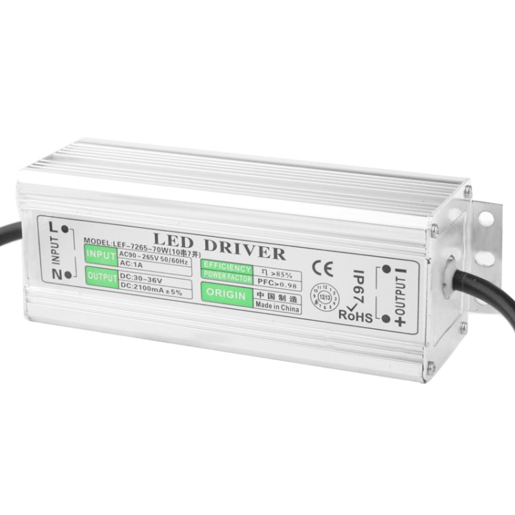 Waterproof LED Driver for 70W LED Floodlight Lamp, Input Voltage: AC 90-265V,Output: DC 30-36V,(Silver)