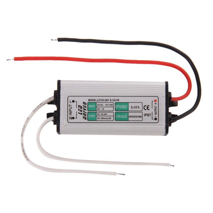 LZ12-24V (8-12) x 1W Waterproof IP67 LED Driver, AC/DC 12-24V