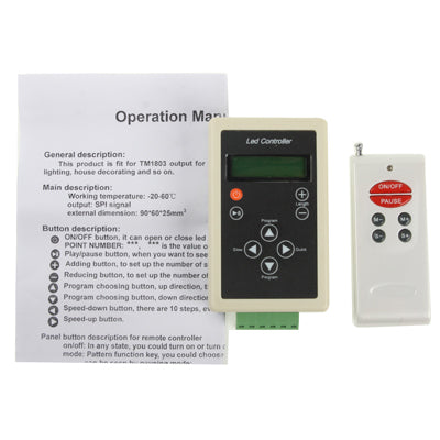 SPI Controller with RF Remote Controller for LED Strip Light, DC 12V