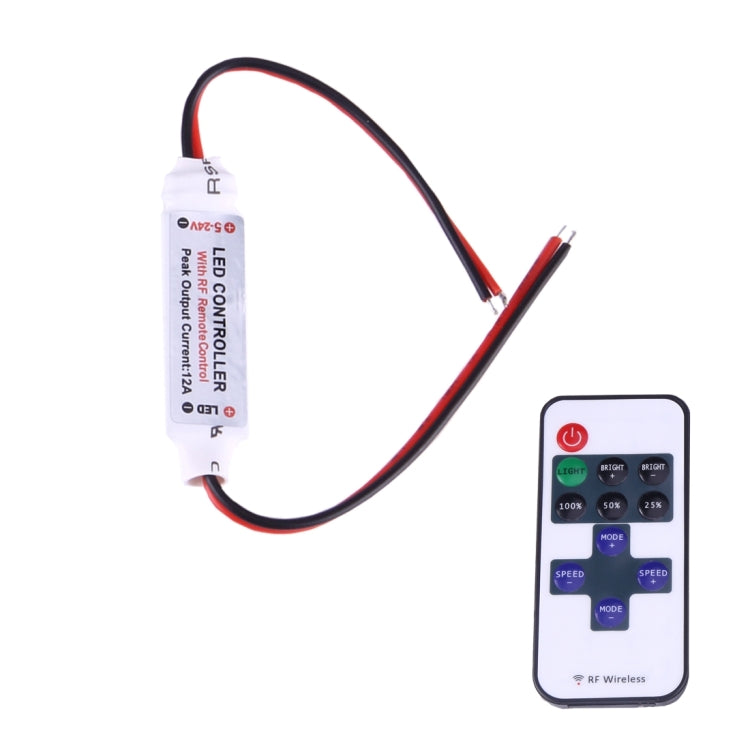 Mini LED Controller for 3528 / 5050 SMD LED Strip Light with RF Remote Control, DC 5-24V / 12A