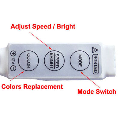 3 Keys Mini Controller Dimmer for 3528 / 5050 SMD RGB LED Strip Light with DC Connector, DC 12V