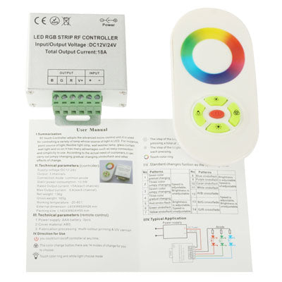 RGB LED Controller with RF Touch Remote Controller for LED Strip Light, DC 12-24V