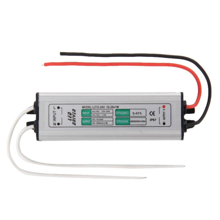 LZ12-24V 10-25W Waterproof IP67 LED Driver, AC/DC 12-24V
