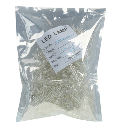 1000 PCS 3mm Water Clear LED Lamp