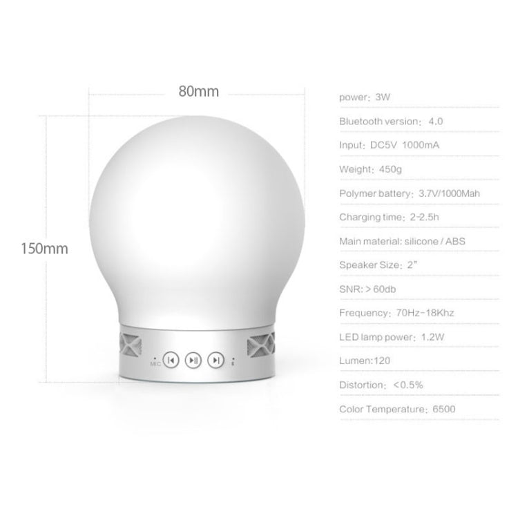 S11 Color Light Mushroom Music Desk Lamp Multifunctional Wireless Bluetooth Speaker with Mic & LED Light, Support Hands-free Calls & TF Card(White)
