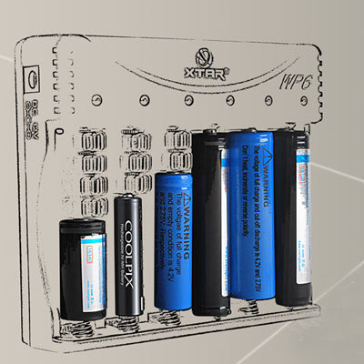 6 Channels XTAR WP6 Battery Charger for 10440 / 14500 / 14650 / 16340 / 17670 / 18650 / 18700 Lithium Battery with Car Charger