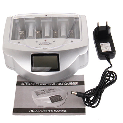 Universal and Intelligent Alkaline Battery Charger RC999 with Certificated Adaptor(Silver)
