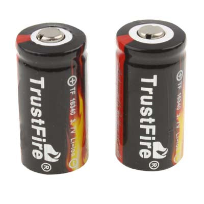 2 PCS TrustFire 16340 880mAh 3.7V Long Lasting Rechargeable Lithium ion Battery with Circuit Protection(Black)