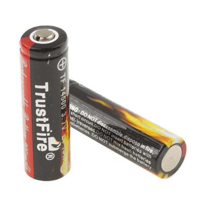 2 PCS TrustFire 14500 900mAh 3.7V Long Lasting Rechargeable Lithium ion Battery with Circuit Protection(Black)