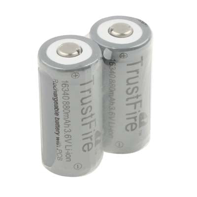 TrustFire 16340 880mAh 3.6V Long Lasting Rechargeable Lithium ion Battery with Circuit Protection (2pcs in one packaging, the price is for 2pcs)(Grey)