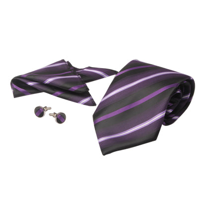 Purple Stripe Formal Wear Business Tie Three-Piece Suit / Tie + Cufflinks + Handkerchief(Purple)