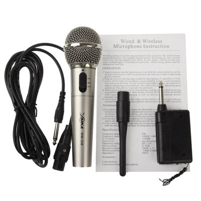 Handheld Wireless / Wired Microphone with Receiver & Antenna, Effective Distance: 8-20m