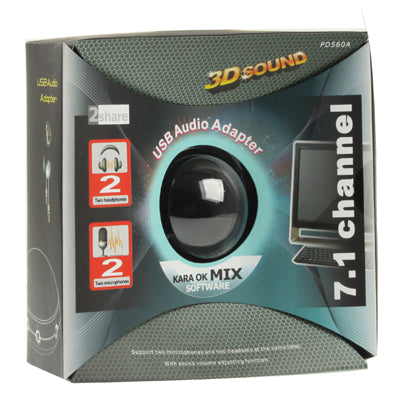 USB Audio Adapter, Support 2 Headphones & 2 Microphones, Plug and Play, Sound Volume Adjusting Function(Black)