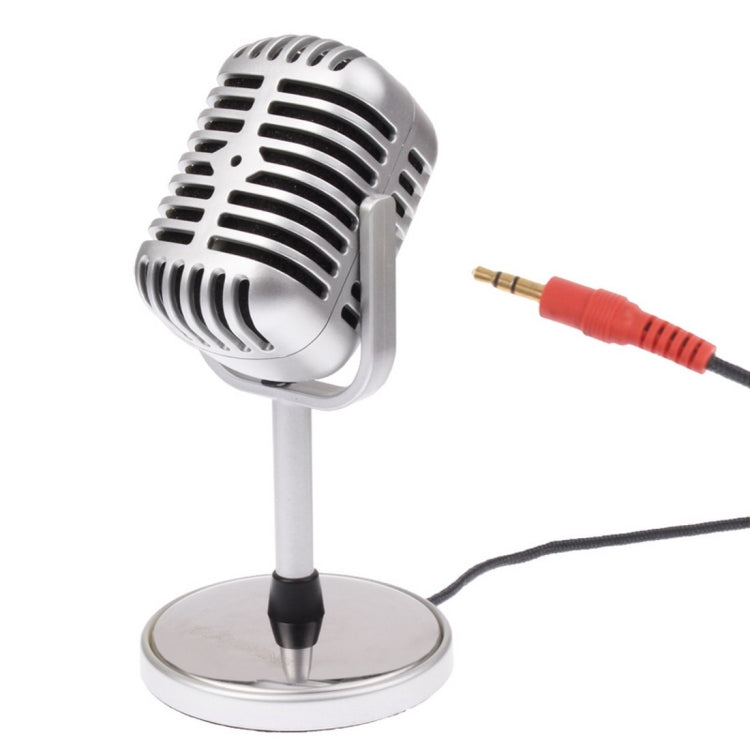 3.5mm Plug Stereo Karaoke Retro Style Microphone for PC Laptop Computer, Cable Length: 2.2m(Silver)