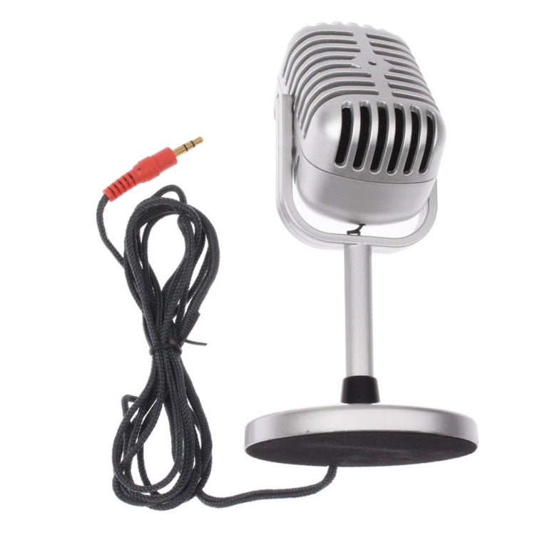 3.5mm Plug Stereo Karaoke Retro Style Microphone for PC Laptop Computer, Cable Length: 2.2m(Silver)