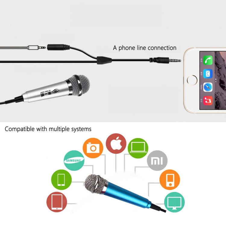 Stylish Mini Mobile Sing Condenser Microphone with 3.5mm Audio Interface & Base & Holder, Audio Cable Length: 1.5m