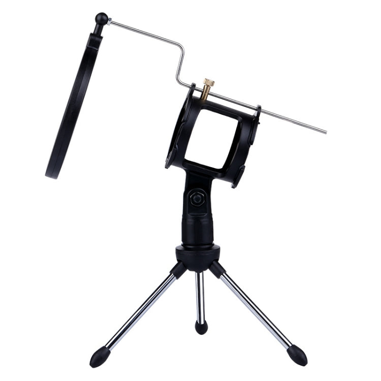 PS-5 Universal Live Broadcast Bracket Tripod Holder with Anti-spray Net & Microphone Clip & Shockproof Clip, For iPhone, Galaxy, Sony, Lenovo, HTC, Huawei, and other Smartphones