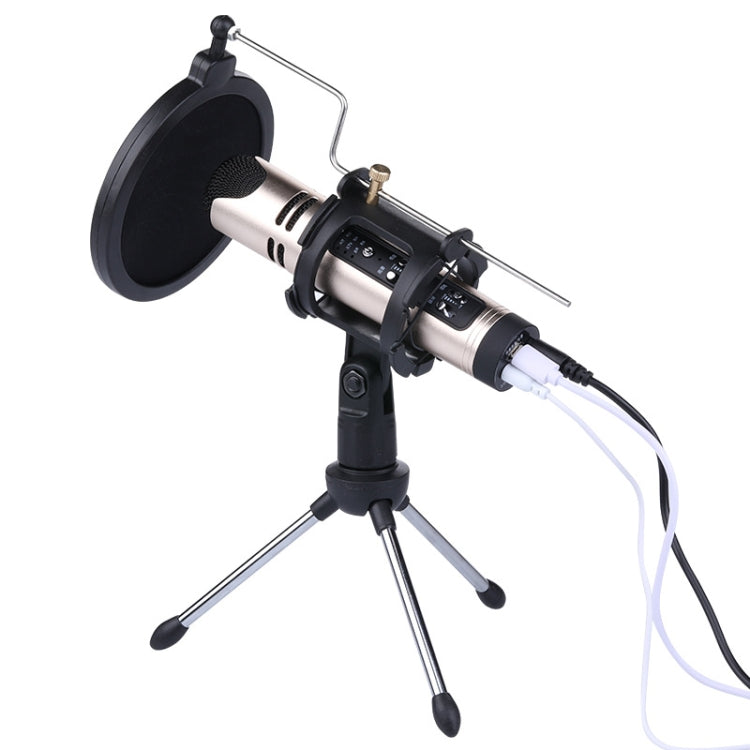 PS-5 Universal Live Broadcast Bracket Tripod Holder with Anti-spray Net & Microphone Clip & Shockproof Clip, For iPhone, Galaxy, Sony, Lenovo, HTC, Huawei, and other Smartphones